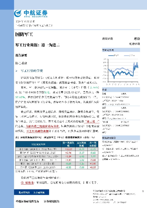 军工行业周报：退一为进二
