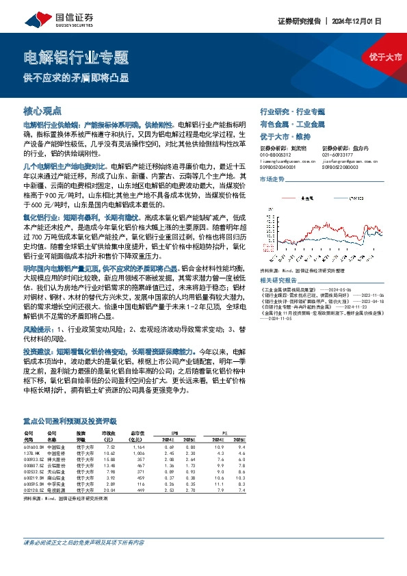 电解铝行业专题：供不应求的矛盾即将凸显