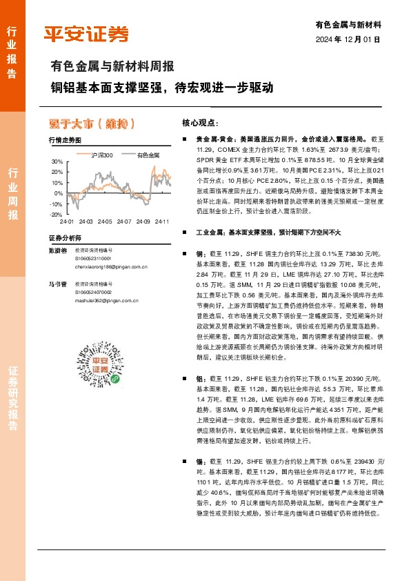 有色金属与新材料周报：铜铝基本面支撑坚强，待宏观进一步驱动