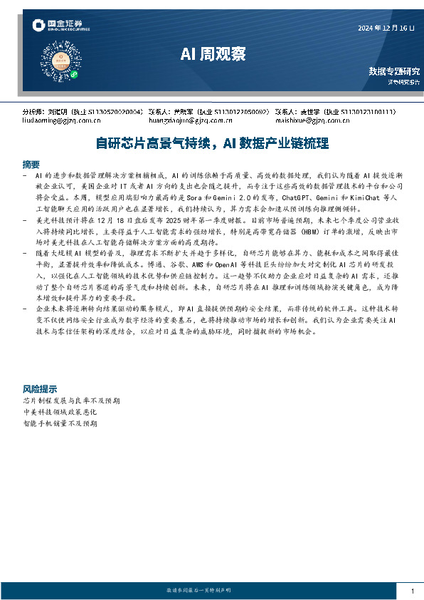 AI周观察：自研芯片高景气持续，AI数据产业链梳理