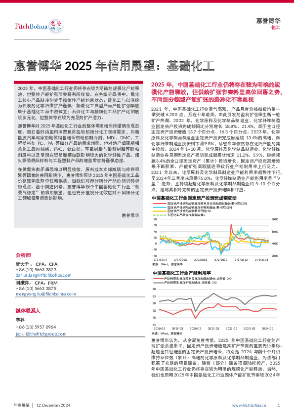 惠誉博华2025年信用展望：基础化工