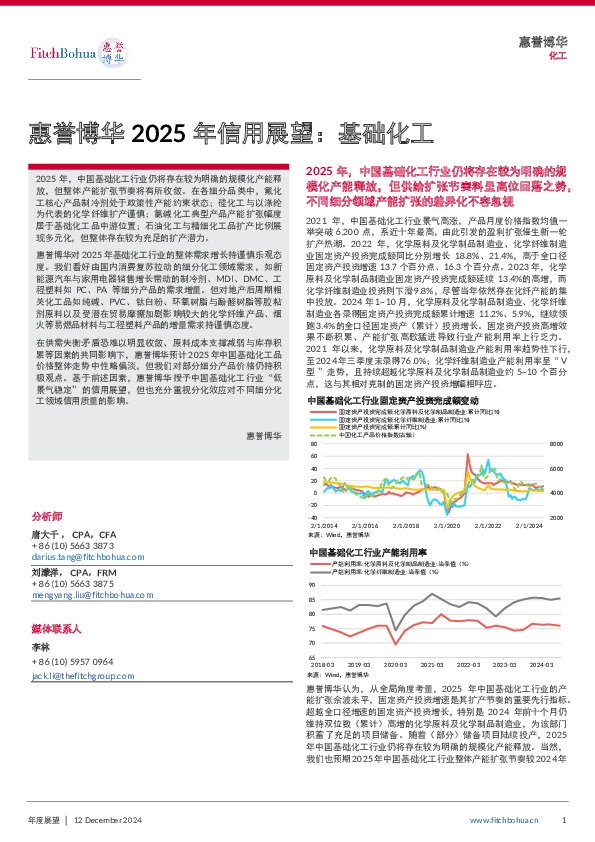 惠誉博华2025年信用展望：基础化工