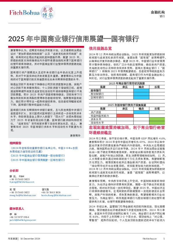 2025年中国商业银行信用展望—国有银行