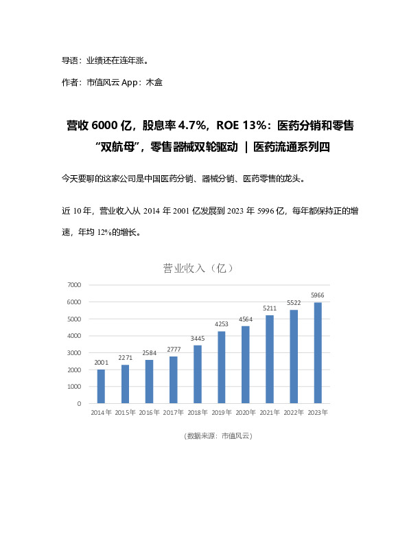 营收6000亿，股息率4.7%，ROE13%：医药分销和零售“双航母”，零售器械双轮驱动 | 医药流通系列四