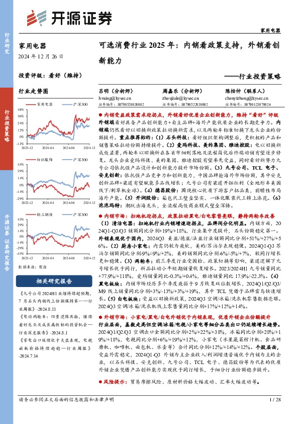 可选消费行业2025年：内销看政策支持，外销看创新能力