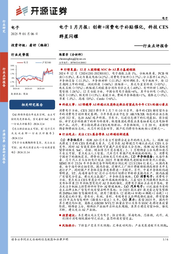 电子行业点评报告：电子1月月报：创新+消费电子补贴催化，科技CES群星闪耀
