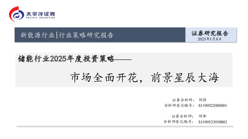 储能行业2025年度投资策略：市场全面开花，前景星辰大海