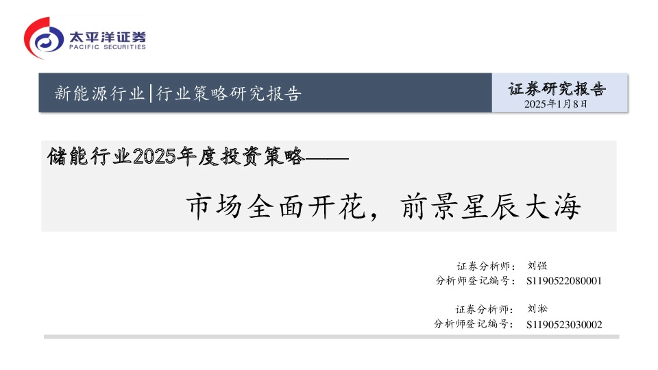 储能行业2025年度投资策略：市场全面开花，前景星辰大海