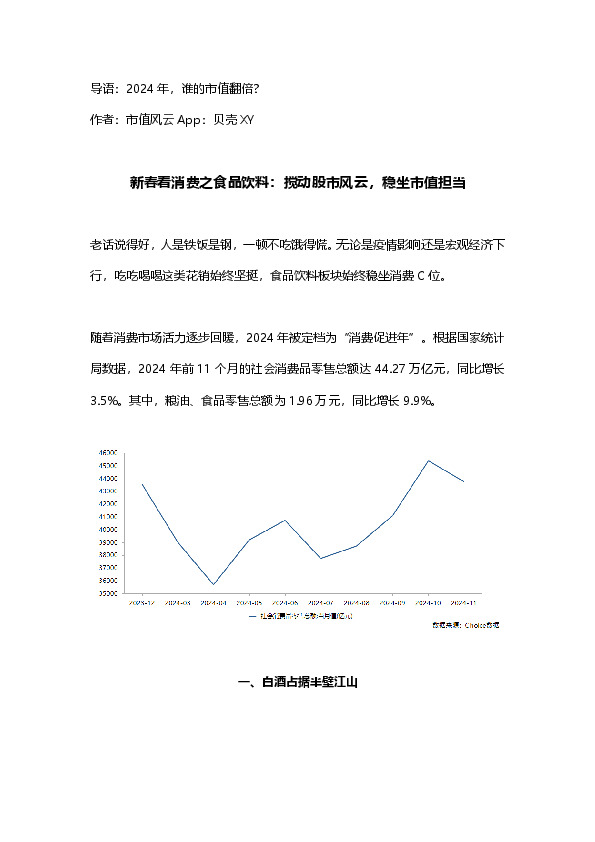 新春看消费之食品饮料：搅动股市风云，稳坐市值担当