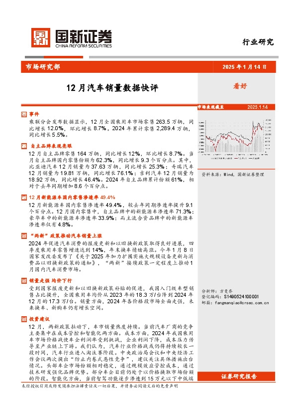 12月汽车销量数据快评