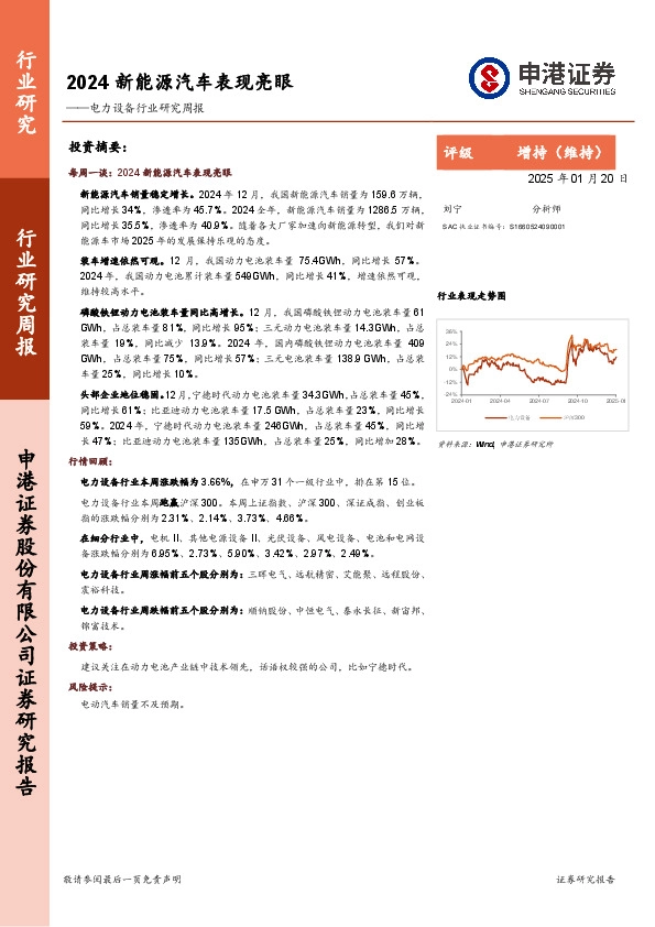 电力设备行业研究周报：2024新能源汽车表现亮眼