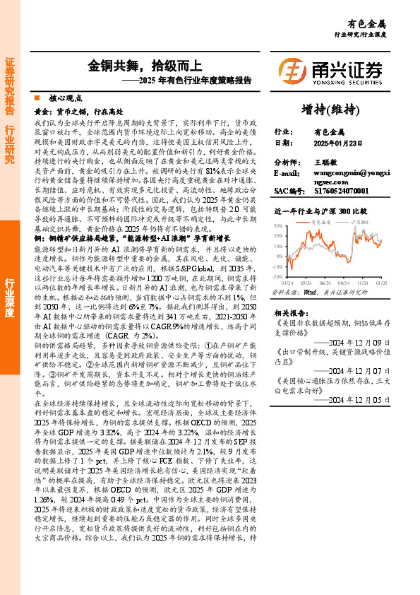 2025年有色行业年度策略报告：金铜共舞，拾级而上