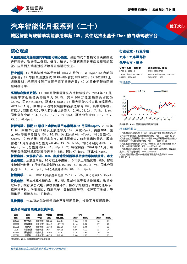 汽车智能化月报系列（二十）：城区智能驾驶辅助功能渗透率超10%，英伟达推出基于Thor的自动驾驶平台