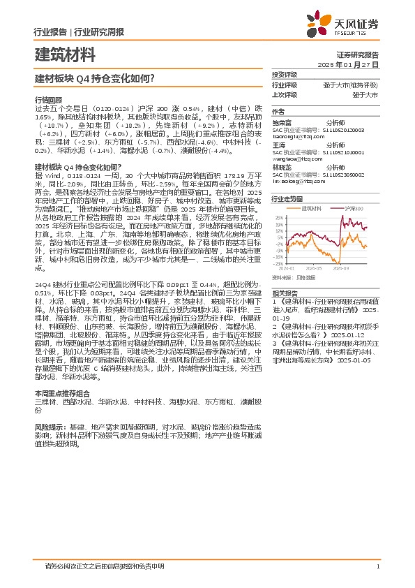建筑材料行业研究周报：建材板块Q4持仓变化如何？