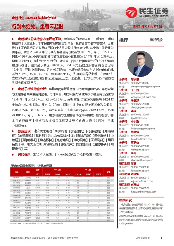 电新行业2024Q4基金持仓分析：行到水穷处，坐看云起时
