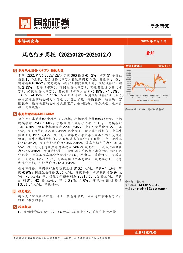 风电行业周报