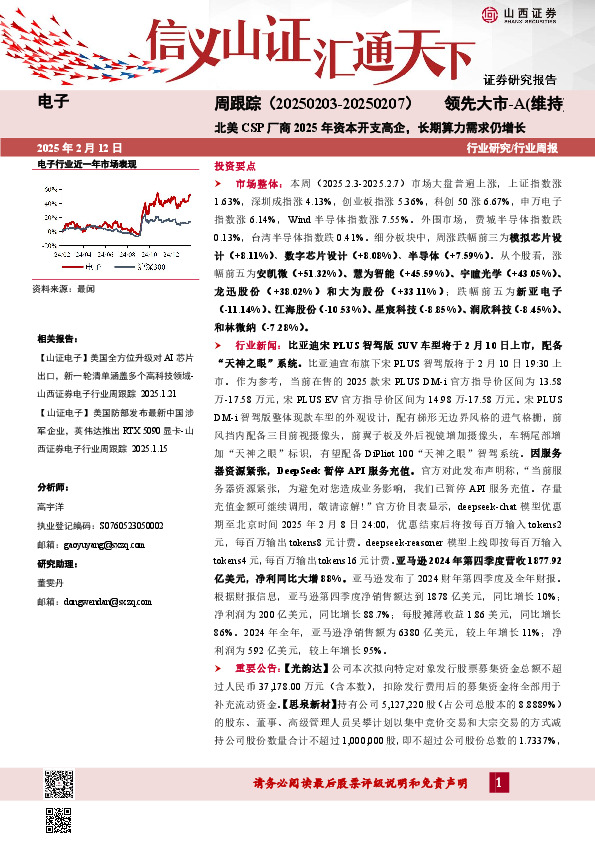 电子周跟踪：北美CSP厂商2025年资本开支高企，长期算力需求仍增长