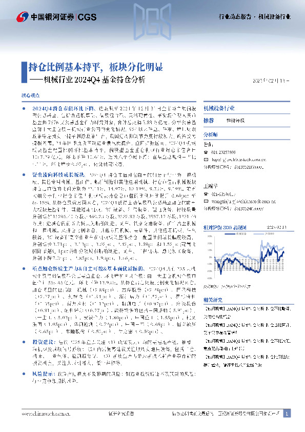 机械行业2024Q4基金持仓分析：持仓比例基本持平，板块分化明显