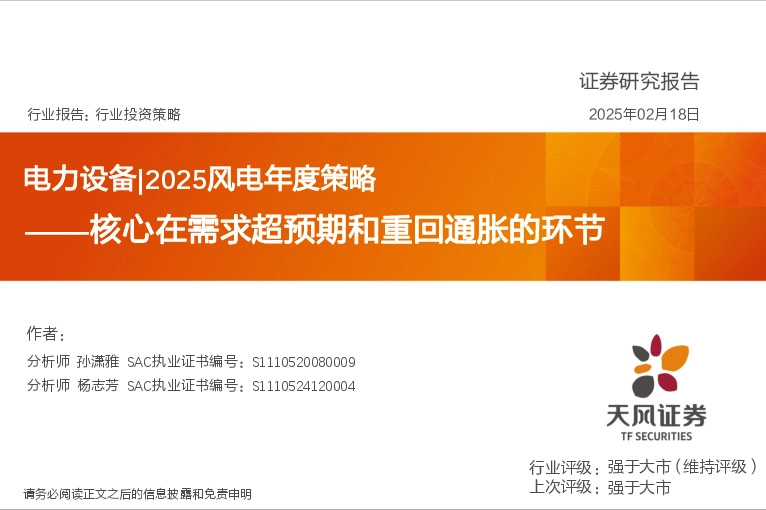 电力设备|2025风电年度策略：核心在需求超预期和重回通胀的环节