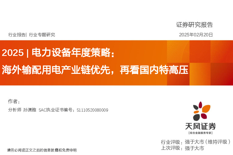 2025|电力设备年度策略：海外输配用电产业链优先，再看国内特高压