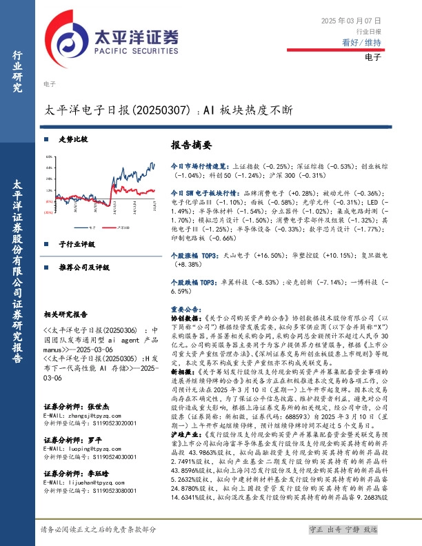 电子日报：AI板块热度不断