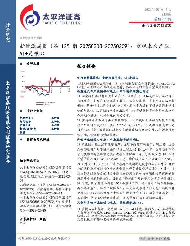 新能源行业周报（第125期20250303-20250309）：重视未来产业，AI+是核心