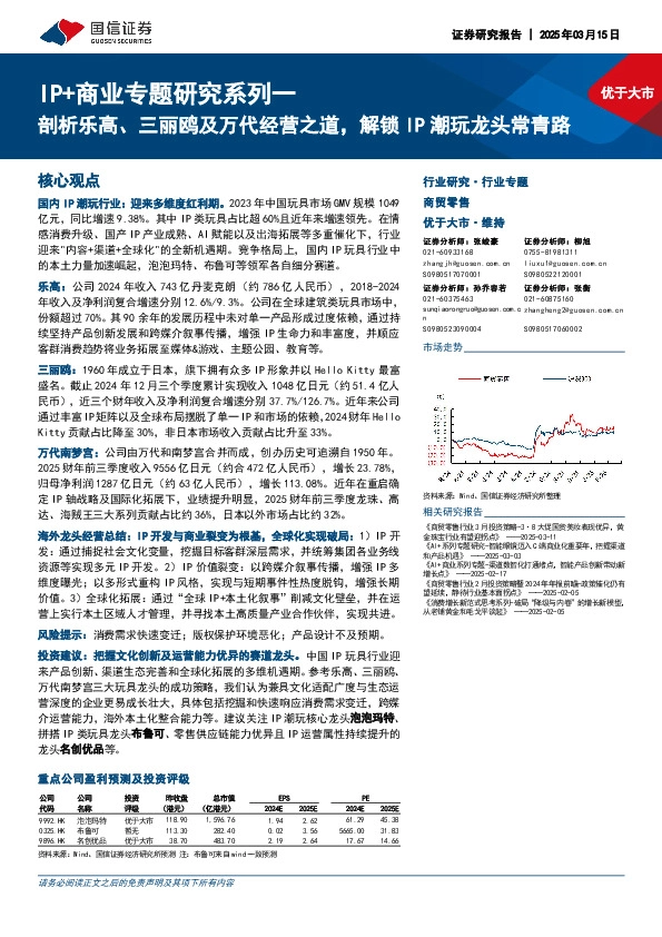 商贸零售：IP+商业专题研究系列一-剖析乐高、三丽鸥及万代经营之道，解锁IP潮玩龙头常青路