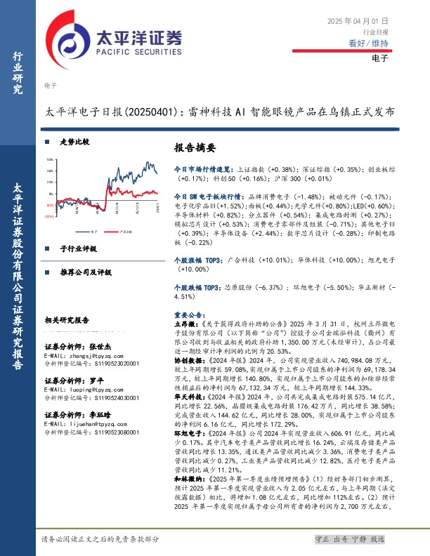 电子日报：雷神科技AI智能眼镜产品在乌镇正式发布