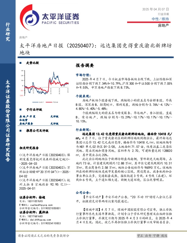 房地产日报：远达集团竞得重庆渝北新牌坊地块