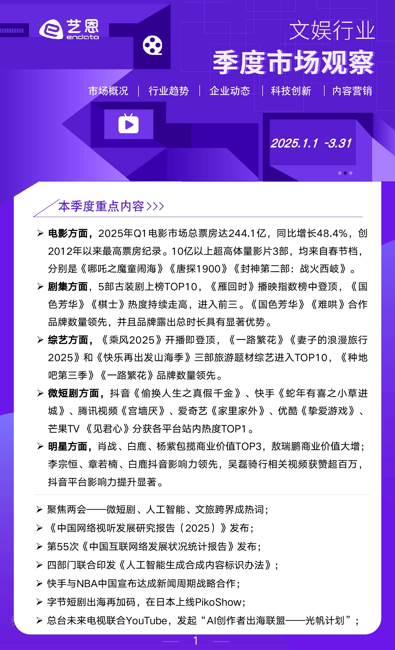 文娱行业季度市场观察