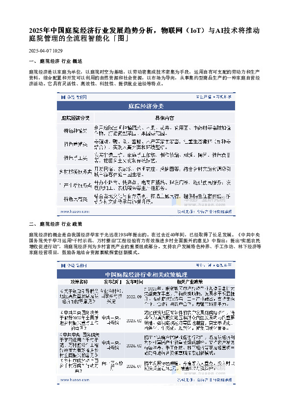2025年中国庭院经济行业发展趋势分析，物联网（IoT）与AI技术将推动庭院管理的全流程智能化「图」