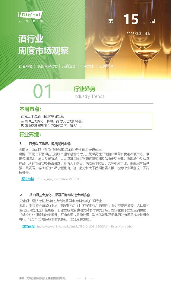 酒行业周度市场观察第15周