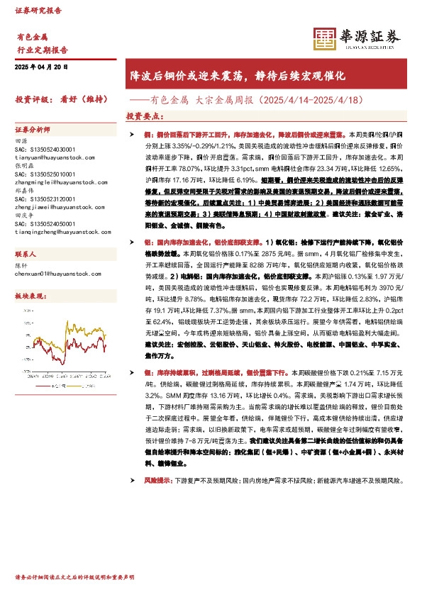 有色金属大宗金属周报：降波后铜价或迎来震荡，静待后续宏观催化