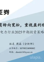 电力行业2025中期投资策略：电力供需转向宽松，重视盈利稳定品种