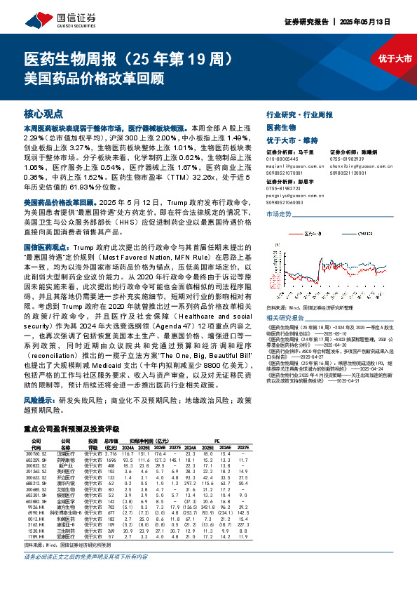 医药生物行业周报（25年第19周）：美国药品价格改革回顾
