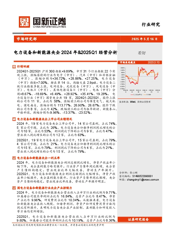 电力设备和新能源央企2024年&2025Q1经营分析