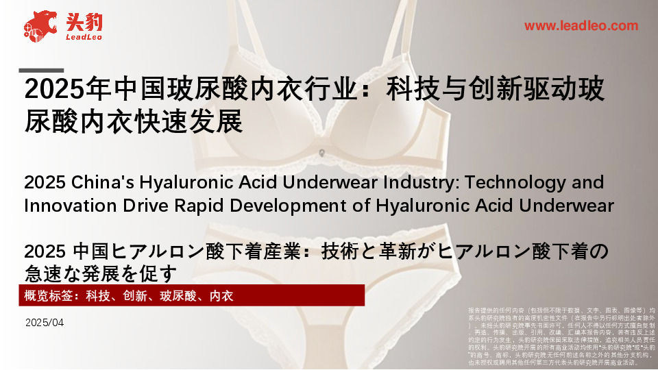 2025年中国玻尿酸内衣行业：科技与创新驱动玻尿酸内衣快速发展