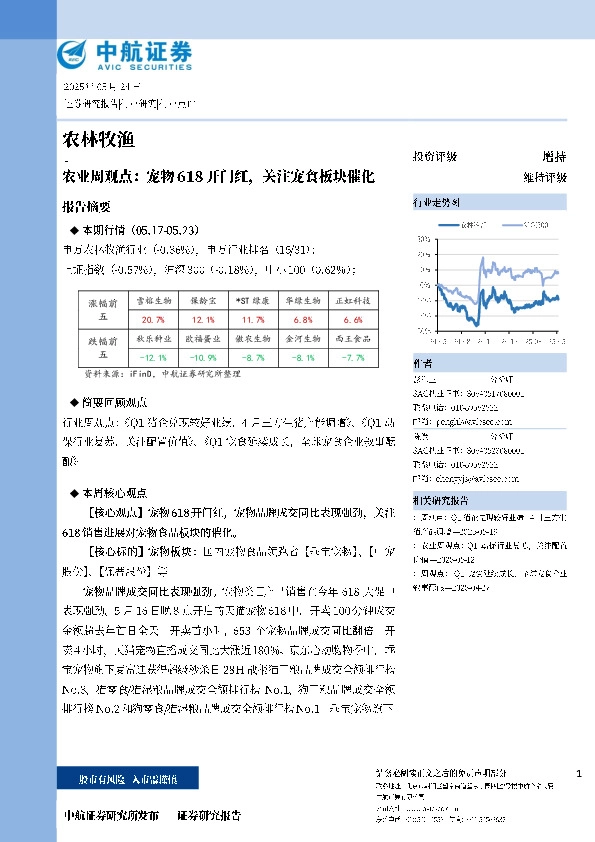 农业周观点：宠物618开门红，关注宠食板块催化