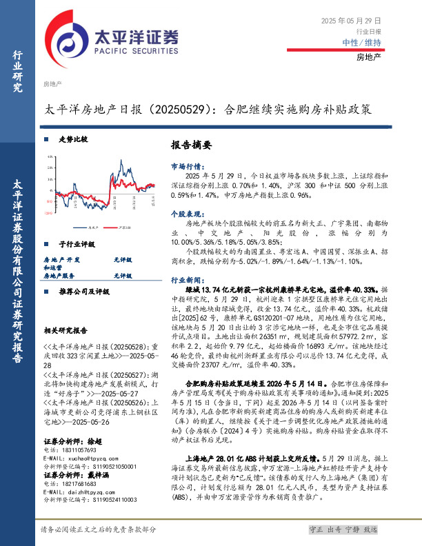 房地产日报：合肥继续实施购房补贴政策