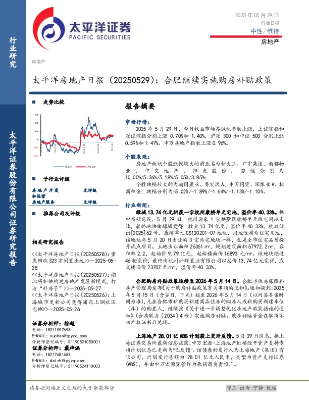 房地产日报：合肥继续实施购房补贴政策