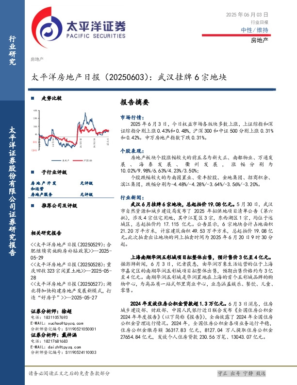 房地产日报：武汉挂牌6宗地块