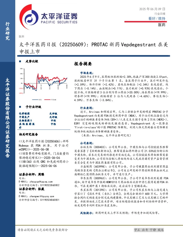 医药日报：PROTAC新药Vepdegestrant在美申报上市