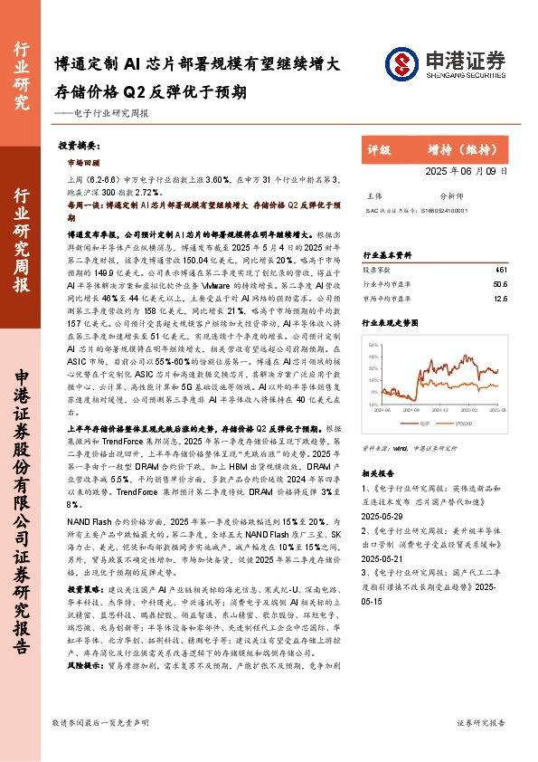 电子行业研究周报：博通定制AI芯片部署规模有望继续增大，存储价格Q2反弹优于预期