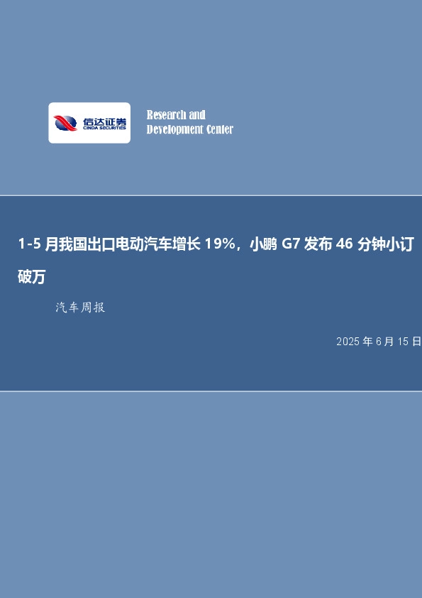 1-5月我国出口电动汽车增长19%，小鹏G7发布46分钟小订破万