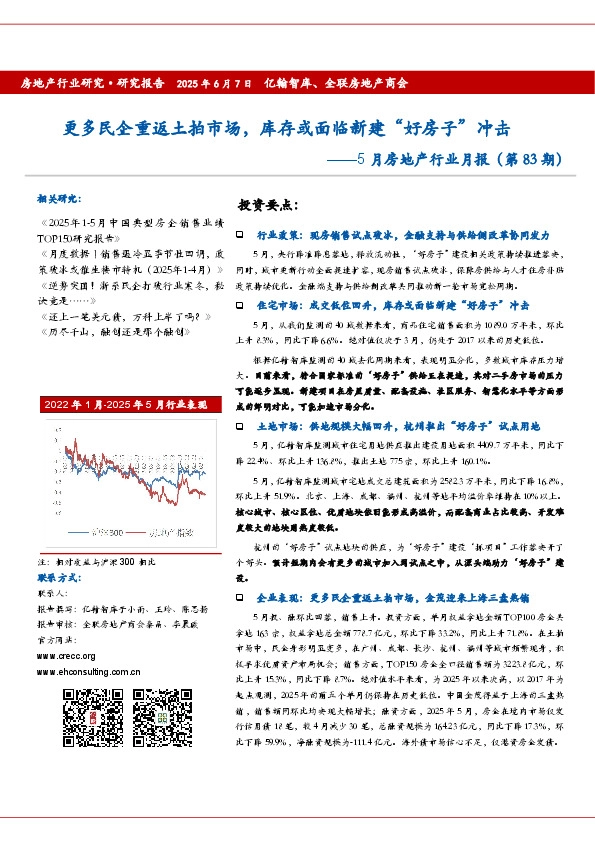 5月房地产行业月报（第83期）：更多民企重返土拍市场，库存或面临新建“好房子”冲击