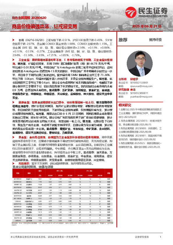 有色金属周报：商品价格偏强震荡，钴或迎变局