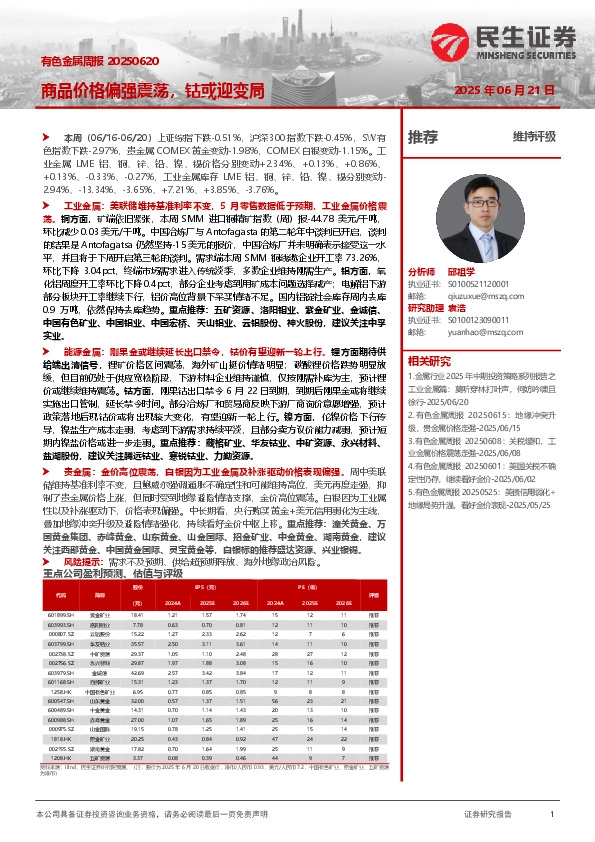 有色金属周报：商品价格偏强震荡，钴或迎变局