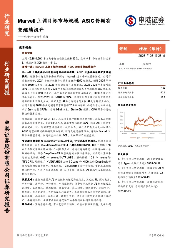 电子行业研究周报：Marvell上调目标市场规模，ASIC份额有望继续提升