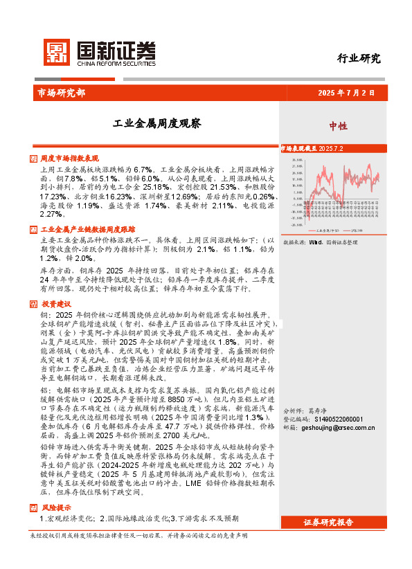 工业金属周度观察