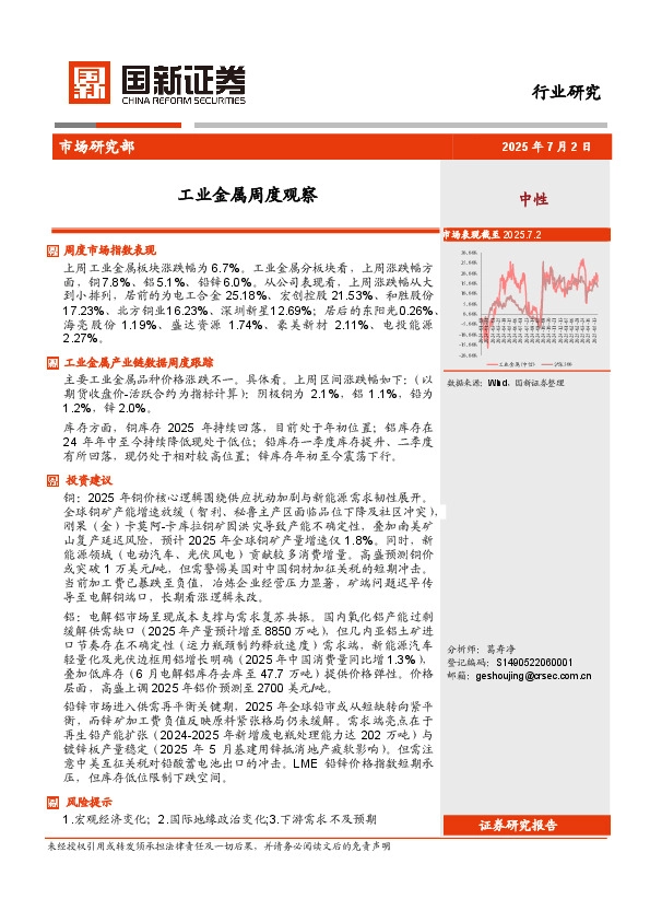 工业金属周度观察